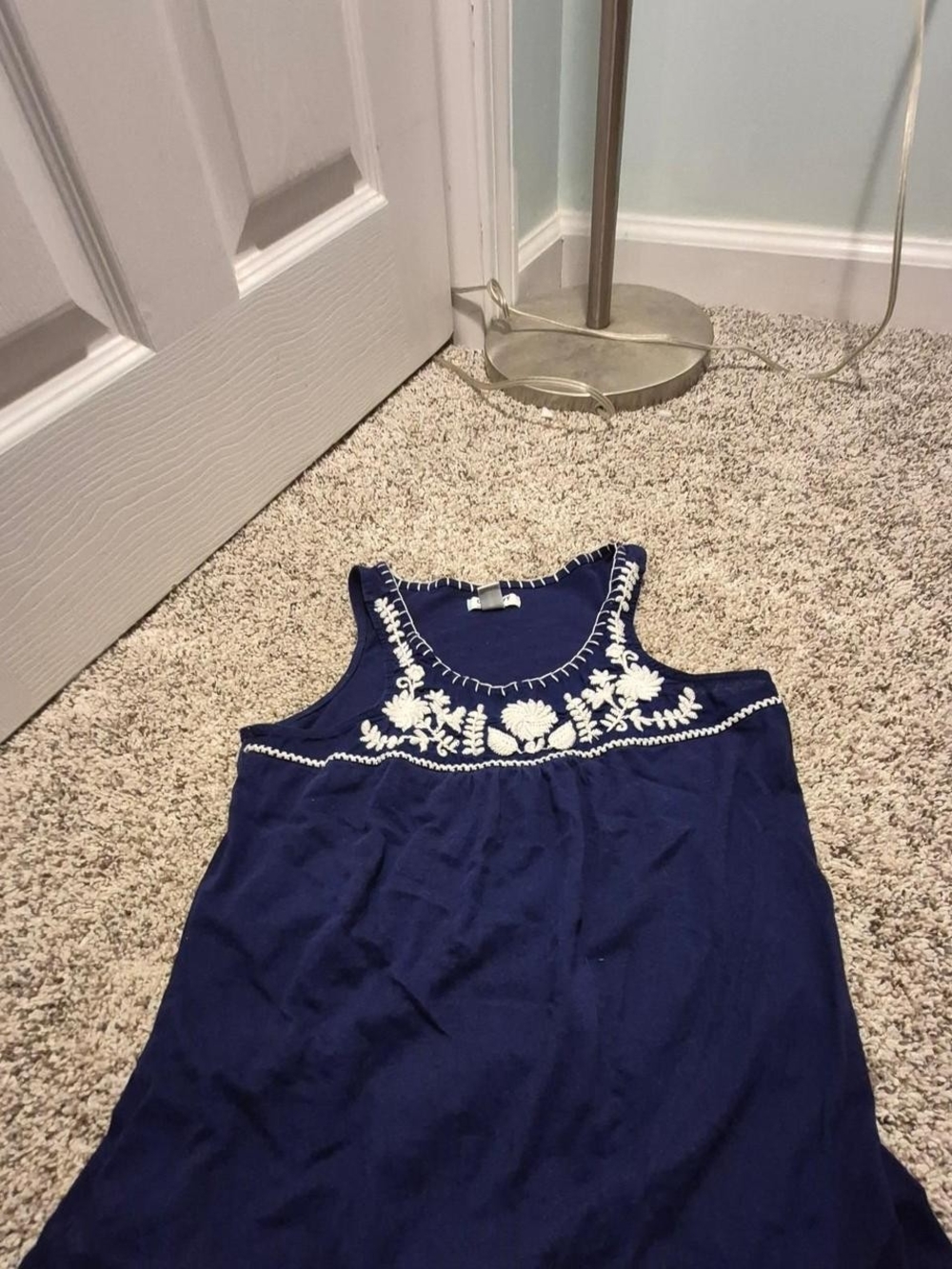 Old Navy Navy and White Embroidered Tank Dress for Girls